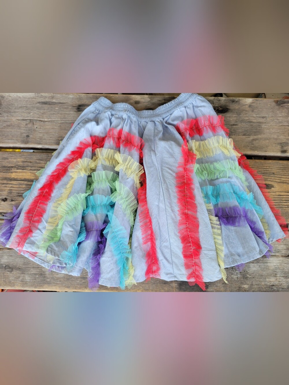 VINTAGE PAPER WINGS PAPER-WINGS girls SZ 5 Light Gray Skirt Rainbow Tulle Ruffle